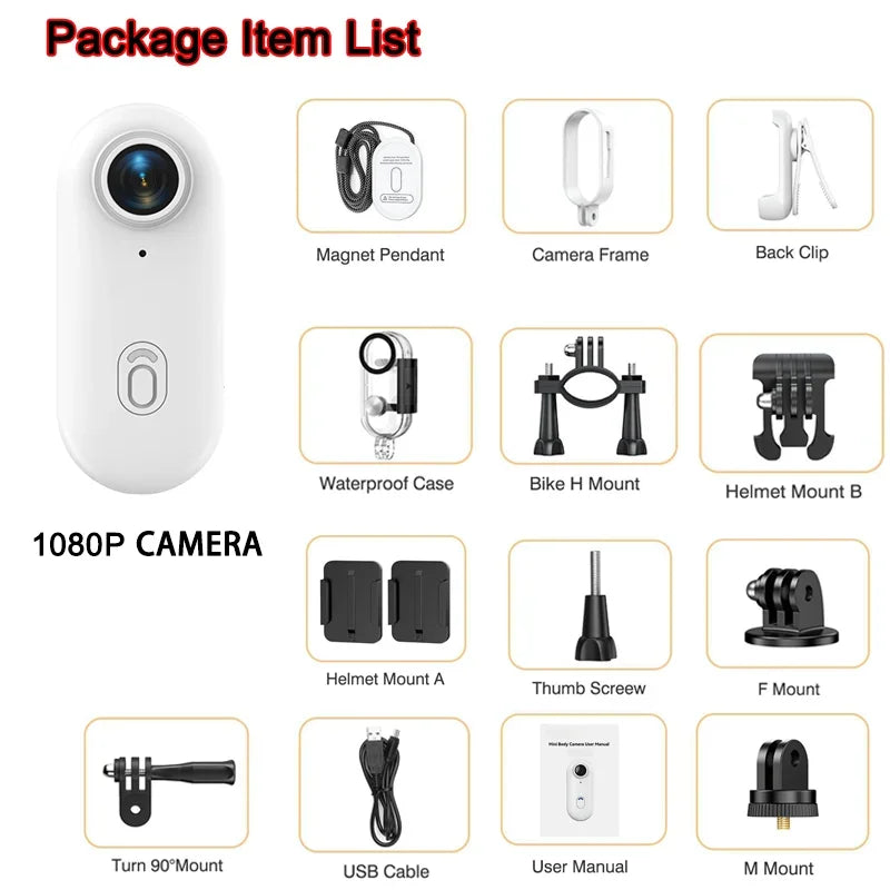 Mini Sports Action Camera 4K Ultra Portable Magnetic Lanyard Rotating Clip Wireless Body Cam for Bicycle Clothing Mounts