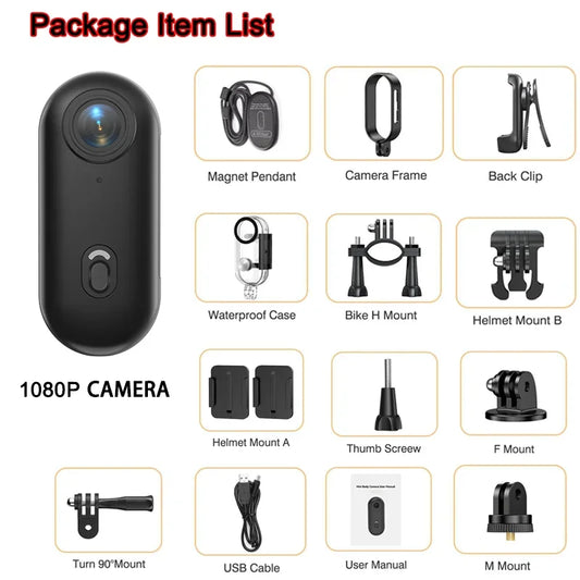 Mini Sports Action Camera 4K Ultra Portable Magnetic Lanyard Rotating Clip Wireless Body Cam for Bicycle Clothing Mounts